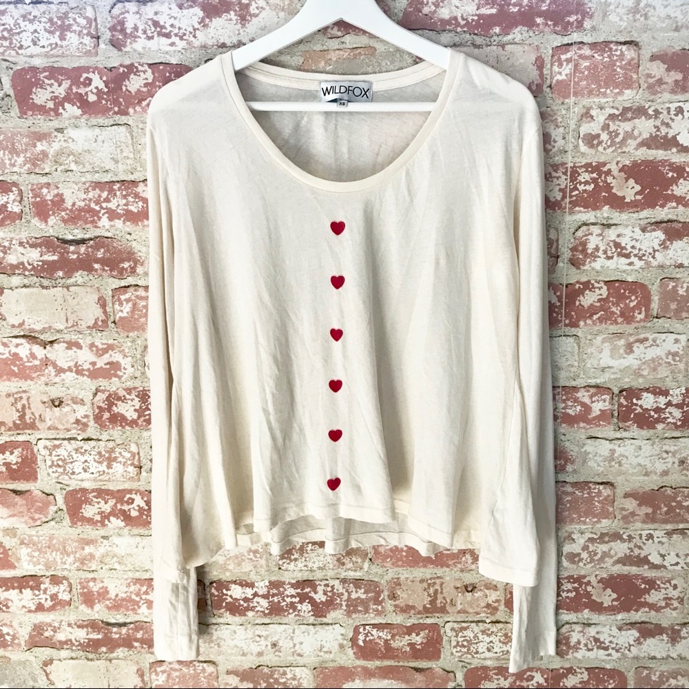 Wildfox Heart Print Swing Top Long Sleeve Ivory
